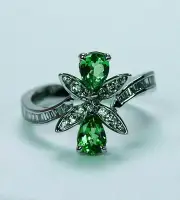 2Ct Pear Cut Simulated Emerald Women's Bypass Wedding Ring 14K White Gold Finish