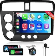 [2G+64G] Car Radio for Honda Civic 2001 2002 2003 2004 2005 with Wireless CarPlay/Android Auto, 9 inch Android 13 Touch Screen Stereo, GPS Navi/WiFi/Bluetooth/Mirror Link/SWC + HD Backup Camera