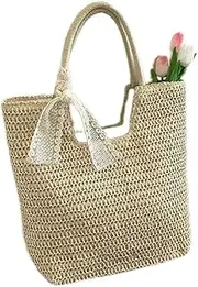 [Lyoveu] B-B1 Woven Beach Tote Bags For Women in Summer, Large Shoulder Handbags for Straw Beach Bags for Holiday, Travel, Shopping, Camping