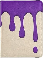 [Amooorous] Fashion Street Graffiti Painting Purple Beige Leather decorative Passport and Vaccine Card Holder Combo Travel Documents Organizer Protector Card Holder Passport Case Ultra Slim, Fashion street