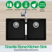 Black Granite Quartz Stone Double Bowls Kitchen Laundry Utility Sink Undermount
