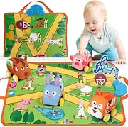 [Coogam] Farm Animals Toys for Year Old Toddlers, Soft Pull-Back Vehicle Set with Audible Play Mat Rug, Baby Fine Motor Skills Playmat Game Montessori Learning Gift