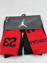 Michael Jordan 23 Socks Kids High Crew 10C-3Y Black & Red 2 Pair NEW Jumpman
