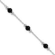 Sterling Silver Rhodium-Plated 9Inch Polished Onyx Anklet