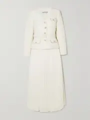 [Self-Portrait] Self-Portrait - Pleated Georgette And Sequin-embellished Metallic Bouclé Midi Dress - White - UK 14 UK 14 White