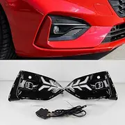2Pcs Car LED Daytime Running Light Fog Lamp DRL Dynamic Yellow Turn Signal Light for Ford Focus ST LINE 2019-White Yellow