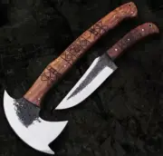 Handmade Winkler Style Tactical Tomahawk Axe & Hunting Knife Set | Carbon Steel
