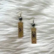 Hawaii Gold Plated Hawaiian Quilt Print Floral Bar Colorful Pearl Bead Earrings