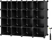 SONGMICS Shoe Rack, Space-Saving 15-Slot Plastic Storage Organizer Unit, Modular Cabinet, Ideal for Entryway Hallway Closet Garage, 44.5 x 14.2 x 34.6 Inches, Black ULPC44H