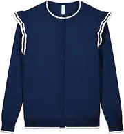 [BOBOYOYO] Girl's Cardigan Sweater Long Sleeve Crew Neckline Cotton Knit Sweater with Hearts Pattern 6-14Y