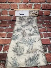 NEW Rachel Ashwell FARMHOUSE Table Runner Gray Aqua blue Leaves Embroidery 14x72