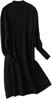 [Zozogag] Womens Winter 100% Wool Sweaters and Autumn Knitted Dresses Pullovers Soft Warm Knee-Length Jumper