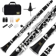 Eastar B Flat Clarinet for Beginner, Ebonite Clarinet Nickel-plated with 2 Barrels, 3 Reeds, White Gloves, Hard Case, Cleaning Kt, ECL-300
