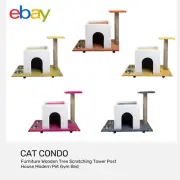 Cat Condo Furniture Wooden Tree Scratching Tower Post House Modern Pet Gym Bed