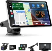 9" Portable Wireless CarPlay Android Auto Screen Dash Cam 4K + 1080P Backup Cam