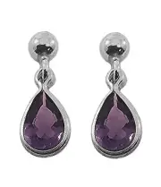 Sterling Silver Ball Post with Drop Earrings Cubic Zirconia Teardrop - Purple