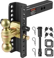 VEVOR Adjustable Trailer Hitch, 8-Inch Drop & 6.5-Inch Rise Hitch Ball Mount with 2-Inch Receiver, Solid Tube, 14,000 lbs GTW, 2-Inch and 2-5/16-Inch 45# Steel Tow Balls with Key Lock for Truck Towing
