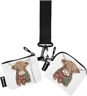 [Caihoyu] Scottish Highland Cattle Scarf Women's Coin Pouches Card Holder Minimalist Credit Card Wallet Organizer with Keychain for Men Women 2 Packs, Multicolor, 4.13"(L) x 3.5"(W), Travel Accessory