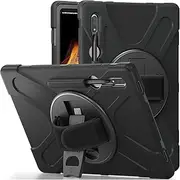 [CHSTLS] Case for Galaxy Tab S10 Ultra 2024/S9 Ultra 2023/S8 Ultra 2022 14.6 Inch, Full Body Rugged Drop-Proof Shockproof Protective Cover with 360° Rotating Kickstand and Hand + Shoulder Strap - Black