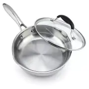 10 Inch Tri-Ply Stainless Steel Frying Pan with Lid Side Spouts Induction Pan...