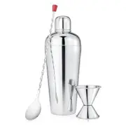 NutriChef 3 Pcs. Bartender Set with Cocktail Shaker, Jigger, and Bar Spoon