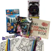 Kids Arts Crafts Bundle Lot Colouring Posters Bags Pens Textas Drawing Books