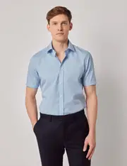 Hawes & Curtis Non-Iron Blue & White Check Slim Fit Shirt | Short Sleeve Size: Large