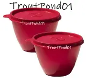 TUPPERWARE Refrigerator Bowls 14 oz Reddish Red Leftovers Nesting Stacking Set 2