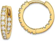 [JewelryWeb] 14k Solid Yellow Gold CZ Simulated Diamond Hinged Hoop Earrings 11.3mm long-Hoop Earring for Women