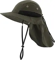 [Magracy] Mens Outdoor Wide Brim Sun Hat with Neck Flap Mesh Boonie Hiking Hat Fishing Hats