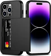 for iPhone 14 Pro Max Case with Card Holder (Store 2 Cards) Wallet Case Slim Dual Layer Heavy Duty Protective Shockproof Hidden Card Slot Phone Case for iPhone 14 Pro Max,Black