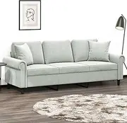 3-Seater Sofa with Throw Pillows Light Grey 180 cm Velvet Home Furniture Sofa