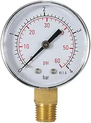 Tignapoo 50mm 0~60psi 0~4bar Pool Filter Water Pressure Dial Hydraulic Pressure Gauge Meter Manometer 1/4" NPT Thread