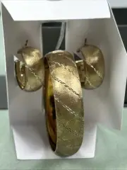 18kt Gold Over Sterling Silver Diamond Cut Earrings & Bangle Set Jordan NEW