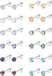 [Kakonia] CZ Stud Earrings for Women Men Stainless Steel Cubic Zirconia Screwback Earrings Set