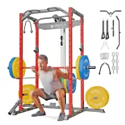Mikolo Power Rack Cage with LAT Pulldown System,1200Lbs Capacity Workout Rack