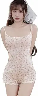[QNCLO] Women's cosplay sexy black jumpsuit with hollowed out tight fitting jumpsuit (Beige)
