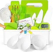 37PCS Kids Cooking Sets Real, Junior Chef Cooking and Baking Set, Toddler Knife Set with Storage Case Timer Kid Safe Knives Cutting Board, Montessori Kitchen Toys Birthday Gifts for Girls Boys