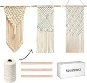 RQWZBCHX DIY Macrame Wall Hanging Kits, 3 Patterns Macrame DIY Wall Hangers for Beginners, Home Decor with 200 Meters Macrame Cord, 3 PCS Wooden Dowels and Instruction Booklet for Macrame Starters