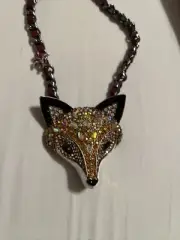New Betsey Johnson large crystal fox necklace #76