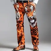 Men's Animal Tiger Dress Pants Trousers Suit Pants Mid Waist Vintage Retro Vacation Casual Regular Fit Flat-Front Straight Leg Pants with Pockets Summer Spring