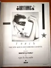 1983 Full page ORIGINAL print aD - EURYTHMICS - TOUCH ALBUM - poster framing