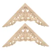 2Pcs Wood Carved Appliques Unpainted Decorative Corner Carving Decals 16 x 16cm