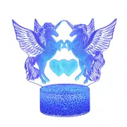 Two Unicorns Shape Creative Crack Base 3D Colorful Decorative Night Light Desk Lamp, Touch Version