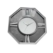 Decorative Hexagonal Shape Silver Glitter Design Analog Deco Wall Clock 47 cm