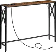 MAHANCRIS Sofa Table with Charging Station, 39.4” Narrow Console Table for Entryway, Slim Hallway Couch Table, for Entrance, Foyer, Living Room, Hallway, Rustic Brown CTHR151E01
