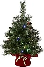 National Tree Company Pre-lit Artificial Mini Christmas Tree | Includes Multi-Color LED Lights and Cloth Bag Base | Majestic Fir - 2 ft