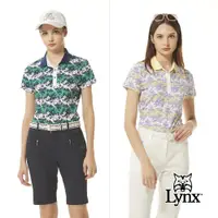 在飛比找ETMall東森購物網優惠-【Lynx Golf】女款吸排抗UV花草剪影印花三色織帶翻領