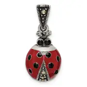 Sterling Silver Antiqued Marcasite Enameled Ladybug Pendant