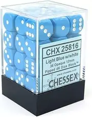 Chessex Dice 12mm Opaque Light Blue and White Plastic Polyhedral Dice Set-Dungeons and Dragons Dice Includes 36 Dice – D6 (CHX25816)